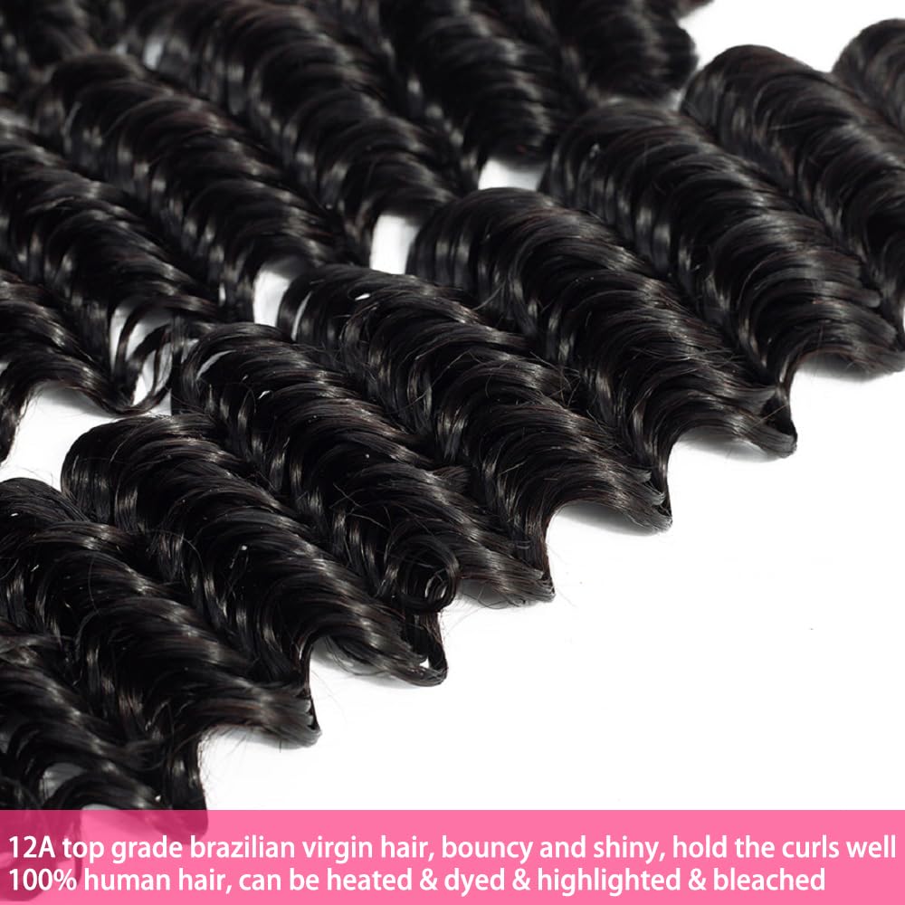 LXYANOO 12A Deep Wave Single Bundles Human Hair 22 Inch Brazilian Curly 1 Bundles Human Hair 100% Unprocessed Virgin Wet and Wavy Hair Weave 1B Black