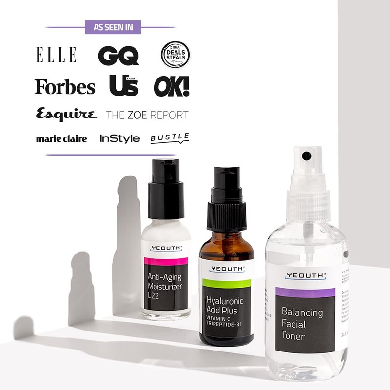 YEOUTH Skin Care Set | Hyaluronic Acid Serum with Vitamin C | Face Toner | Face Moisturizer | Skincare Kit for Hydrating and Smooth Looking Skin | Facial Gift Set 3-Piece