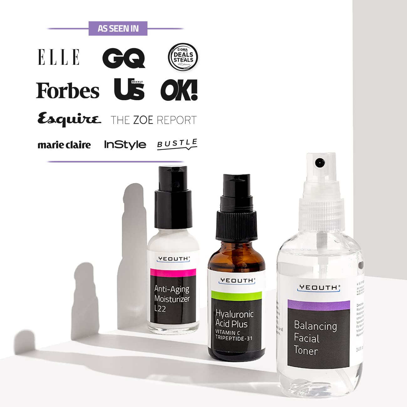 YEOUTH Skin Care Set | Hyaluronic Acid Serum with Vitamin C | Face Toner | Face Moisturizer | Skincare Kit for Hydrating and Smooth Looking Skin | Facial Gift Set 3-Piece