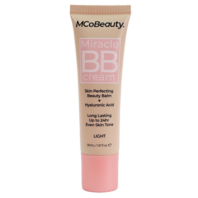 MCoBeauty Miracle BB Cream Medium - Skin Tint Foundation Primer with Hyaluronic Acid Glycerin - Lightweight Dewy Coverage Tinted Moisturizer for Face - Vegan Cruelty Free Makeup, Tone Balancing