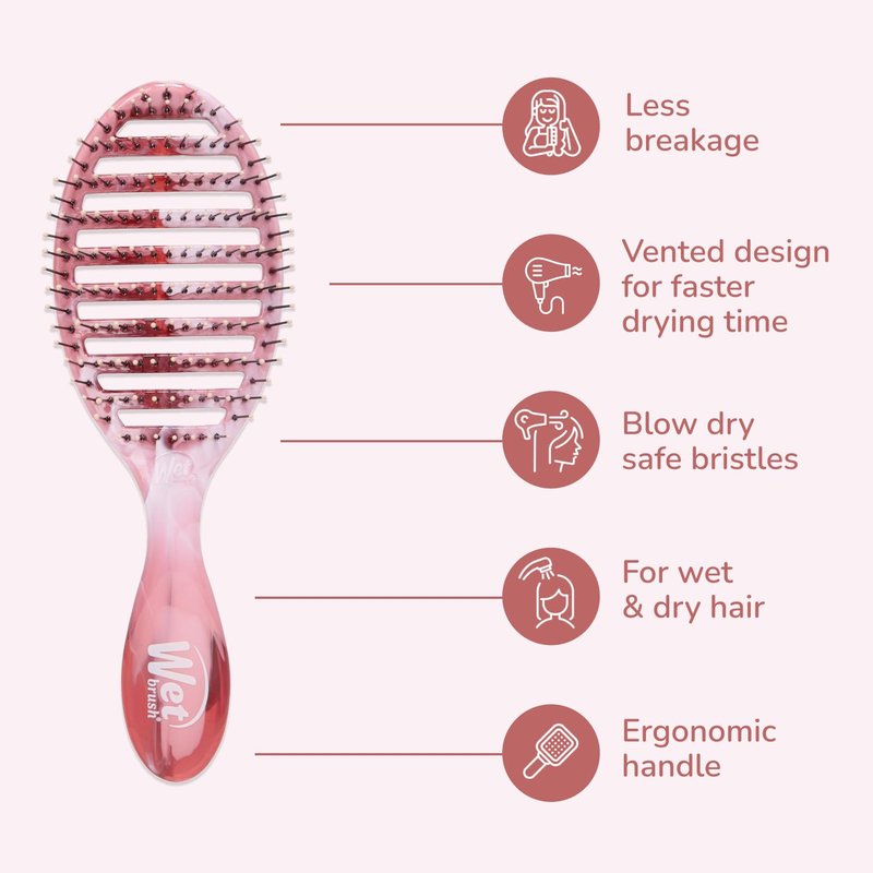 Speed Dry Hair Brush - Vented Design with Soft HeatFlex Bristles for Pain-Free Styling | Pink Sweet Seaglass