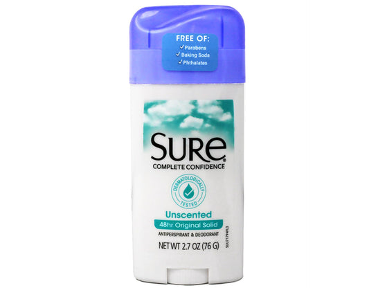 Sure Original Solid Unscented, Anti-Perspirant Deodorant 2.70 oz (Pack Of 1)