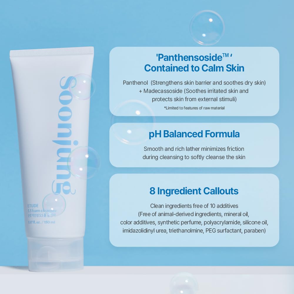 ETUDE SoonJung 5.5 Foam Cleanser, Face Wash for Sensitive Skin, Soft Bubble, Hypoallergenic Cleansing, Mild Deep Cleansing, Low pH Level, Panthenol, Madecassoside, Korean Skin Care, Beauty (5.1 Fl Oz)