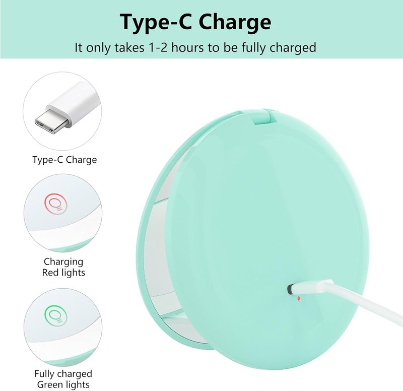 15X Magnifying Pocket Mirror with LED Light - Compact 3.5-Inch Folding Travel Mirror | Ideal Gift for Women (Cyan)