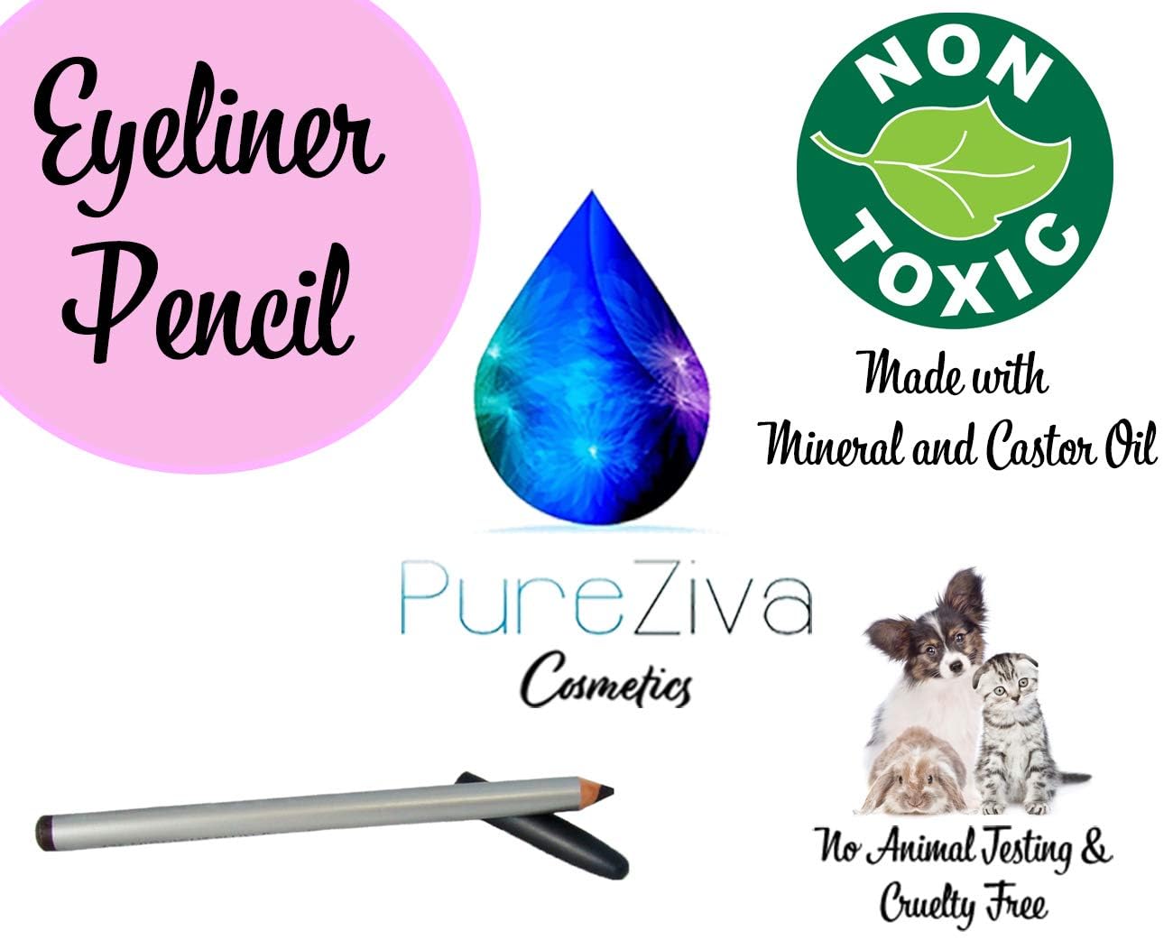 Pure Ziva Charcoal Dark Matte Grey Gray Sexy Smoke Wooden Eyeliner Pencil, HD Professional Eye Liner Smudge Proof Highly Pigmented No Animal Testing & Cruelty Free