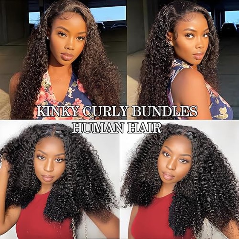 Kinky Curly Bundles Human Hair 12 14 16 Inch Human Hair Bundle 100% Unprocessed Brazilian Virgin Hair 3 Bundles for Black Women Weave Extensions Natural Black