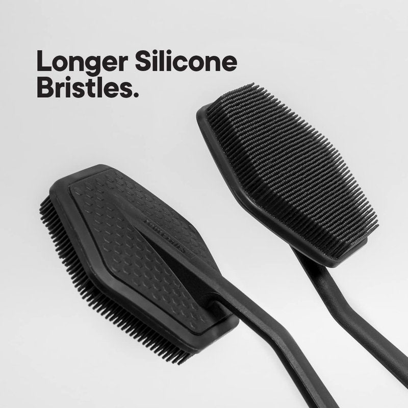 TOOLETRIES Silicone Back Scrubber with Hook, Exfoliating Body & Bath Brush, Long Ergonomic Handle, Non-Slip Grip for Hard-to-Reach Areas, Hygienic Silicone Bath Accessory for Men & Women - Charcoal
