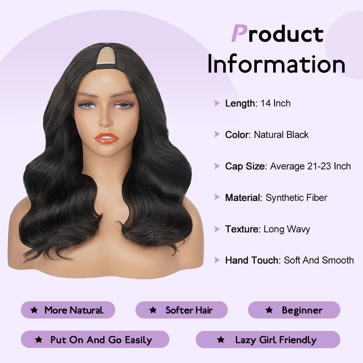 Wavy V Part Wig for Black Women - Glueless Heat-Resistant Synthetic Hair | 24 Inch, Soft Texture