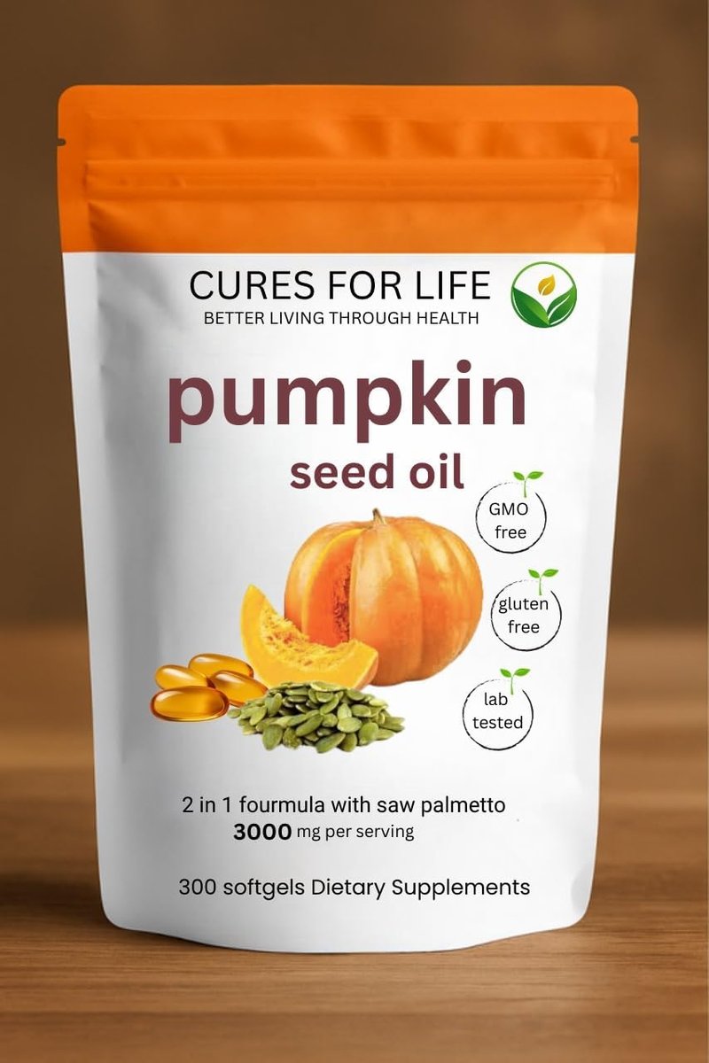Cures For Life Pumpkin Seed Oil with Saw Palmetto – 3000mg Per Serving, 300 Softgels | Cold Pressed Virgin Oil | Supports Prostate, Bladder, Urinary & Hair Health | Non-GMO