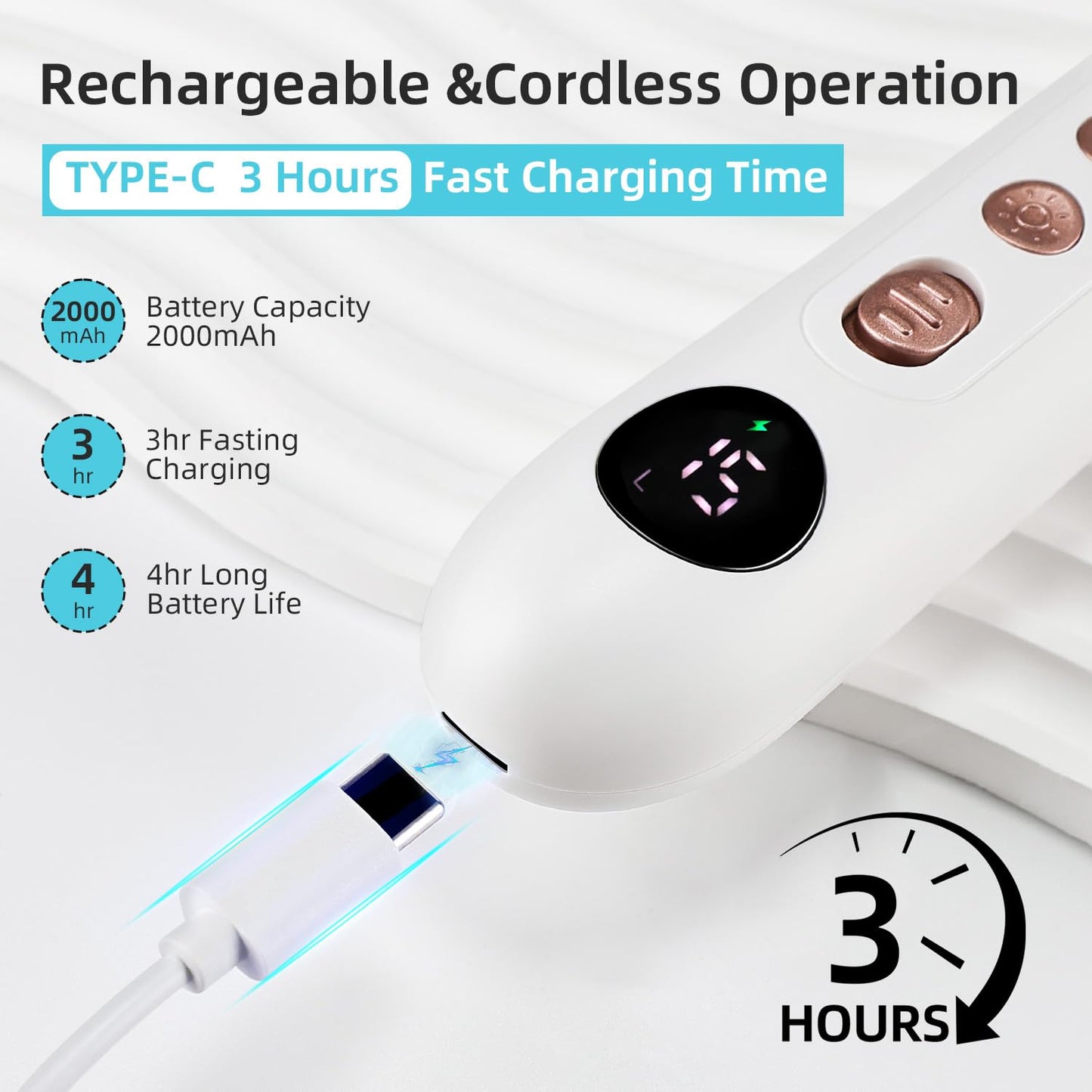 JODSONE Professional Manicure Pedicure Set with 8 Replacement Bits LED 15 Speed Display Multifunctional Rechargeable Cordless Nail Toenail Drill Rose Gold