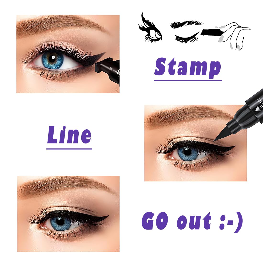 Dual End Wing Stamp Eyeliner Set, 4 Count Liquid Eye Liner Makeup Pens