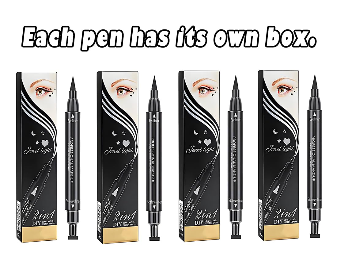 Dual End Wing Stamp Eyeliner Set, 4 Count Liquid Eye Liner Makeup Pens