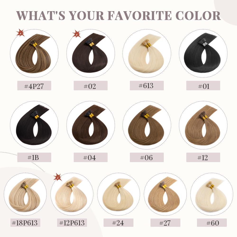 Rich Choices I Tip Hair Extensions Human Hair,100 Strands 0.5g/Strands,100% Real Remy Human Hair Extension Pre Bonded Keratin Stick In Hair Extensions Hair Piece For Women 18 Inch #1 Jet Black