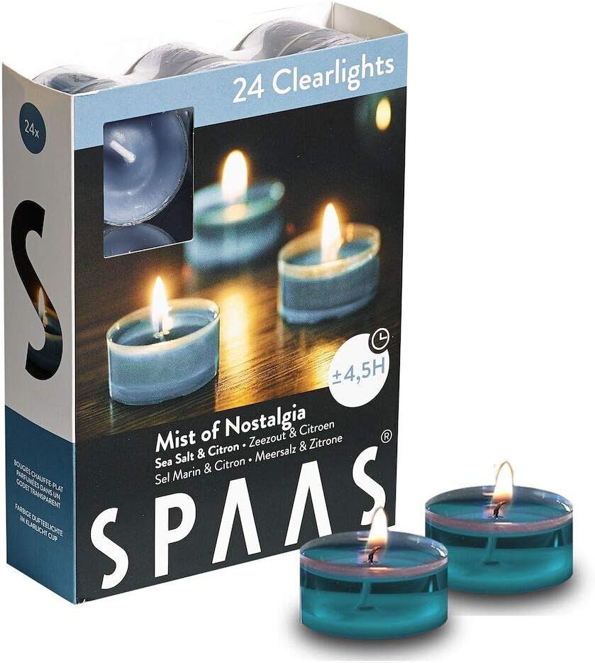 Morning Breeze Scented Tealights - Spaas 24 Clear Cup Candles, 4.5 Hour Burn Time