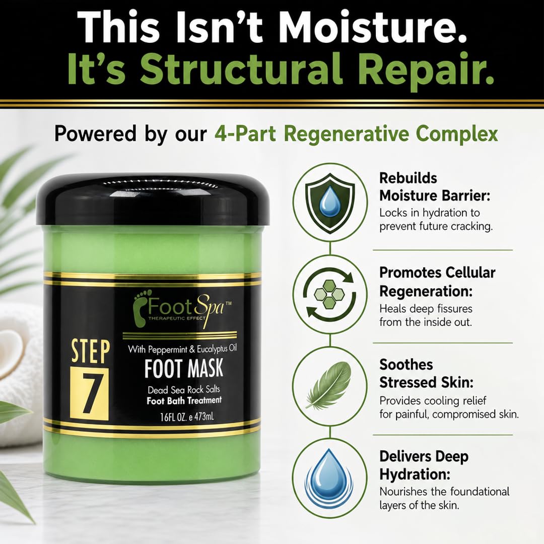 FootSpa Foot Repair Mask - Dual-Action Cosmeceutical Treatment that Regenerates Skin from Within to Heal Painful Fissures and Provide Spa-Quality Cooling Relief - 16 oz