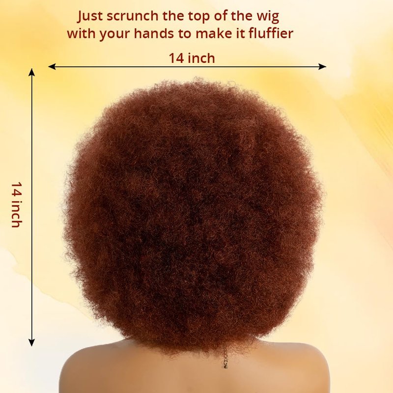 Rebecca Q Afro Human Hair Wigs 70s Short Afro Wig for Black Women Short Kinky Curly Glueless wig with Bangs for Daily Cosplay Party (Reddish Brown)