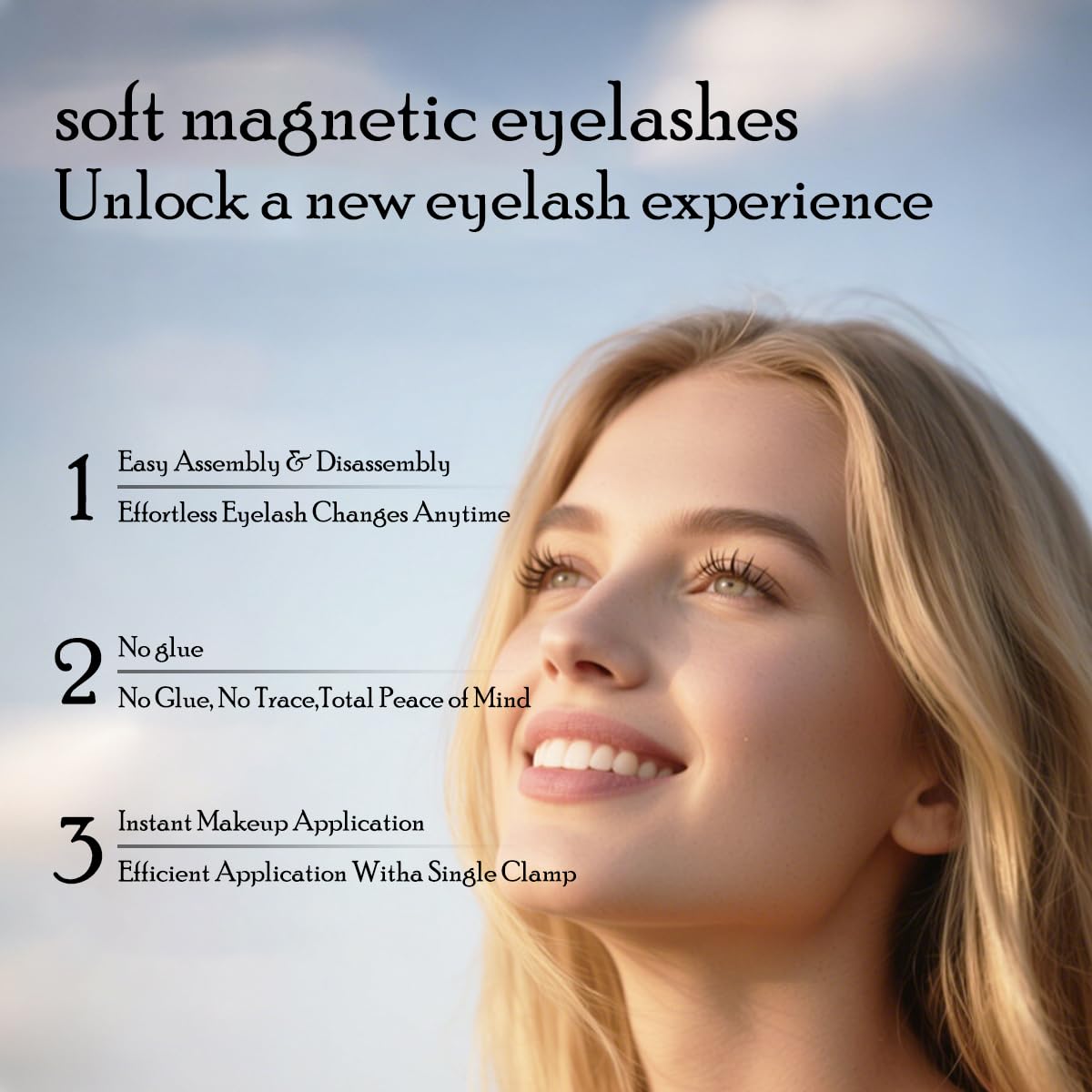 Soft Magnetic False Eyelashes, Reusable, Natural Look, No Glue Required, with Portable Storage Case, Black