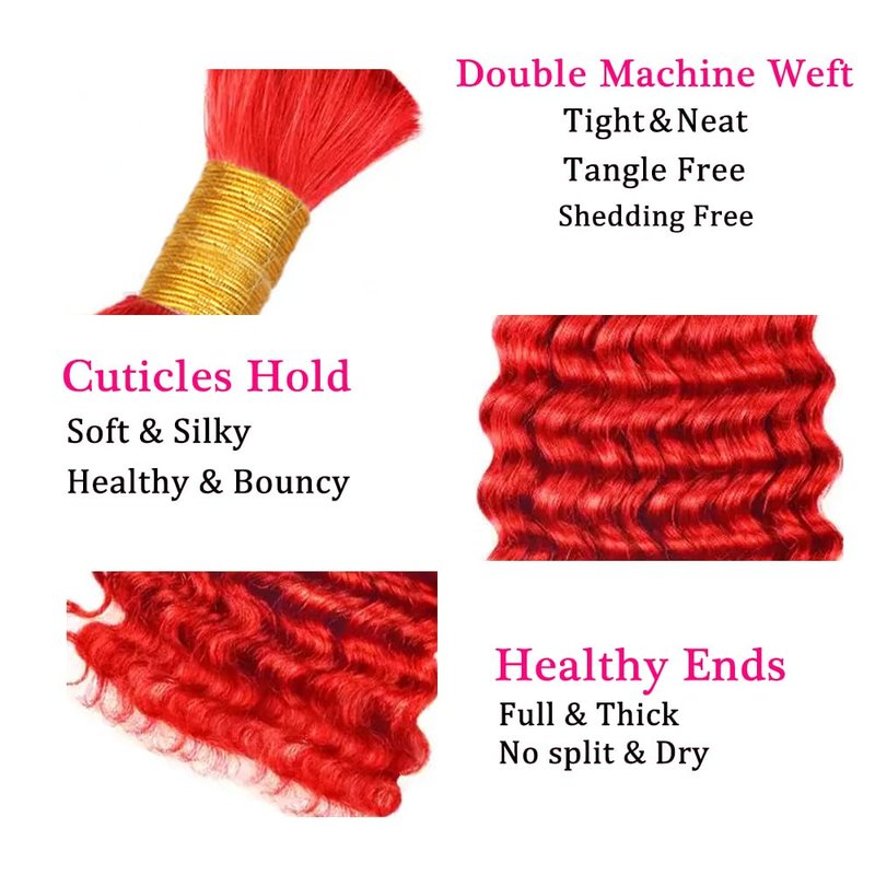 Red Boho Braiding Hair - Deep Wave Burgundy Human Hair Extensions for Women | 28 Inch