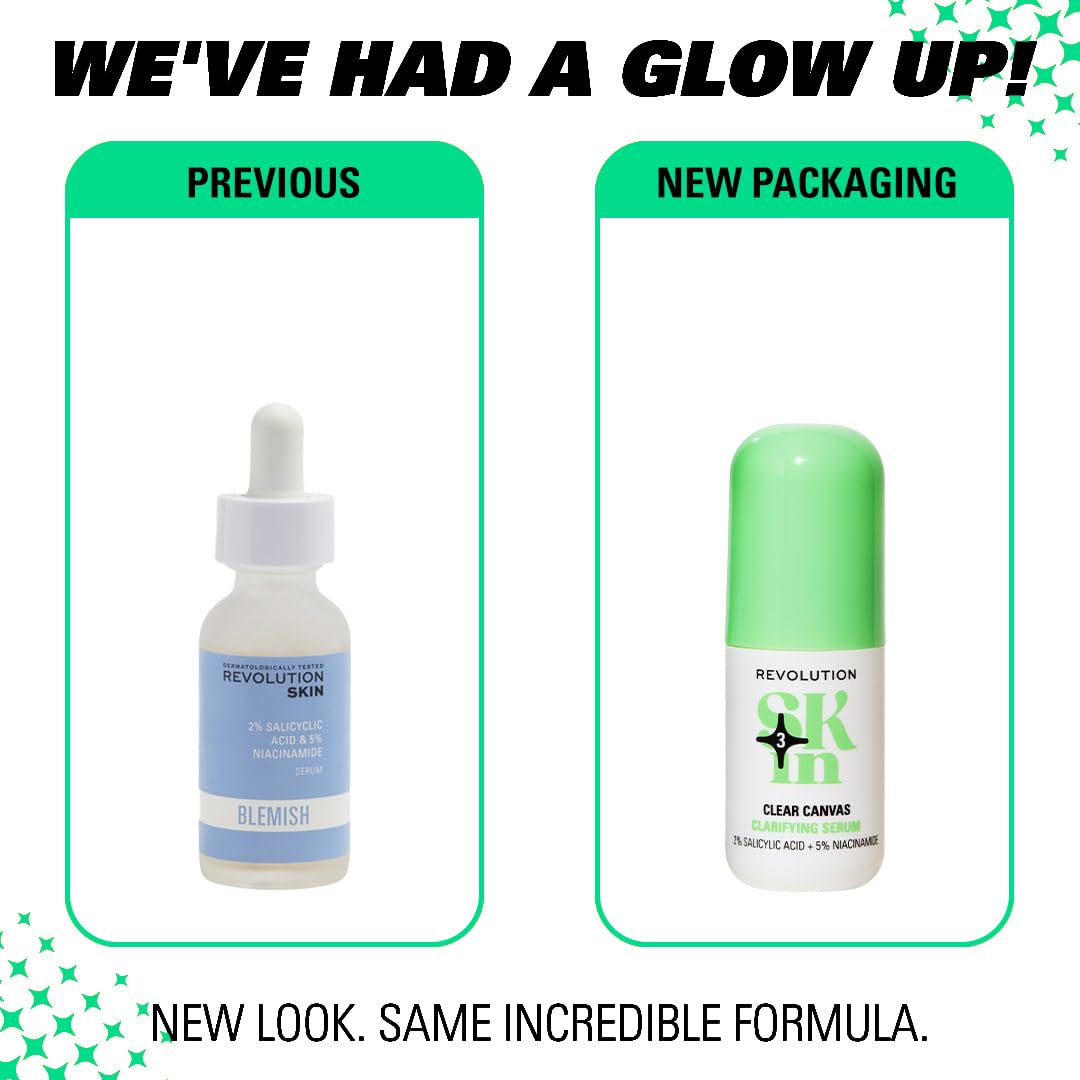 Revolution Skin, Clear Canvas 5% Niacinamide & 2% Salicylic Acid Clarifying Face Serum, Helps Even Skin Tone, Vegan & Cruelty-Free, 1.01 fl oz