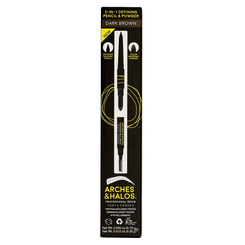 Arches and Halos 2 in 1 Defining Eyebrow Pencil and Powder - Brow Powder with Spoolie Brush - Shape and Fill for Natural Look - Dark Brown - 0.017 oz