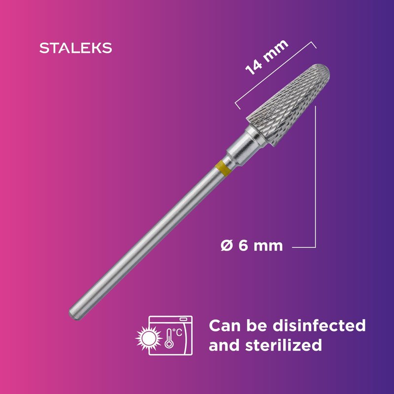 STALEKS PRO Expert Carbide Nail Drill Bit (Frustum, Yellow, 6mm Head / 14mm WP) – Very Soft Hardness for Delicate Artificial Nail & Skin Processing in Hardware Manicure/Pedicure