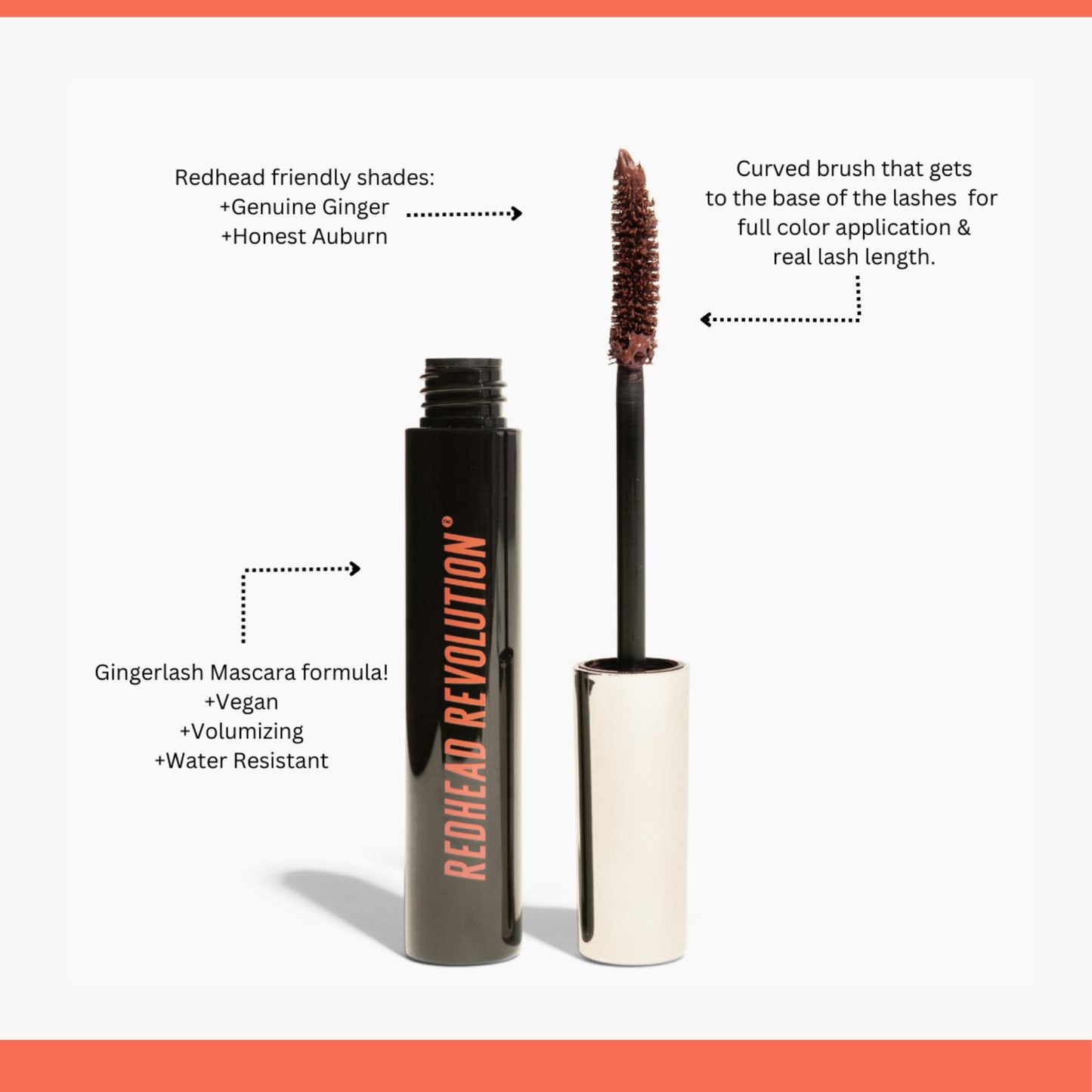 Redhead Revolution's Gingerlash Mascara (Genuine Ginger Reddish) Brown Mascara for Redheads and Strawberry Blondes Volumizing Lengthening Vegan Cruelty Free
