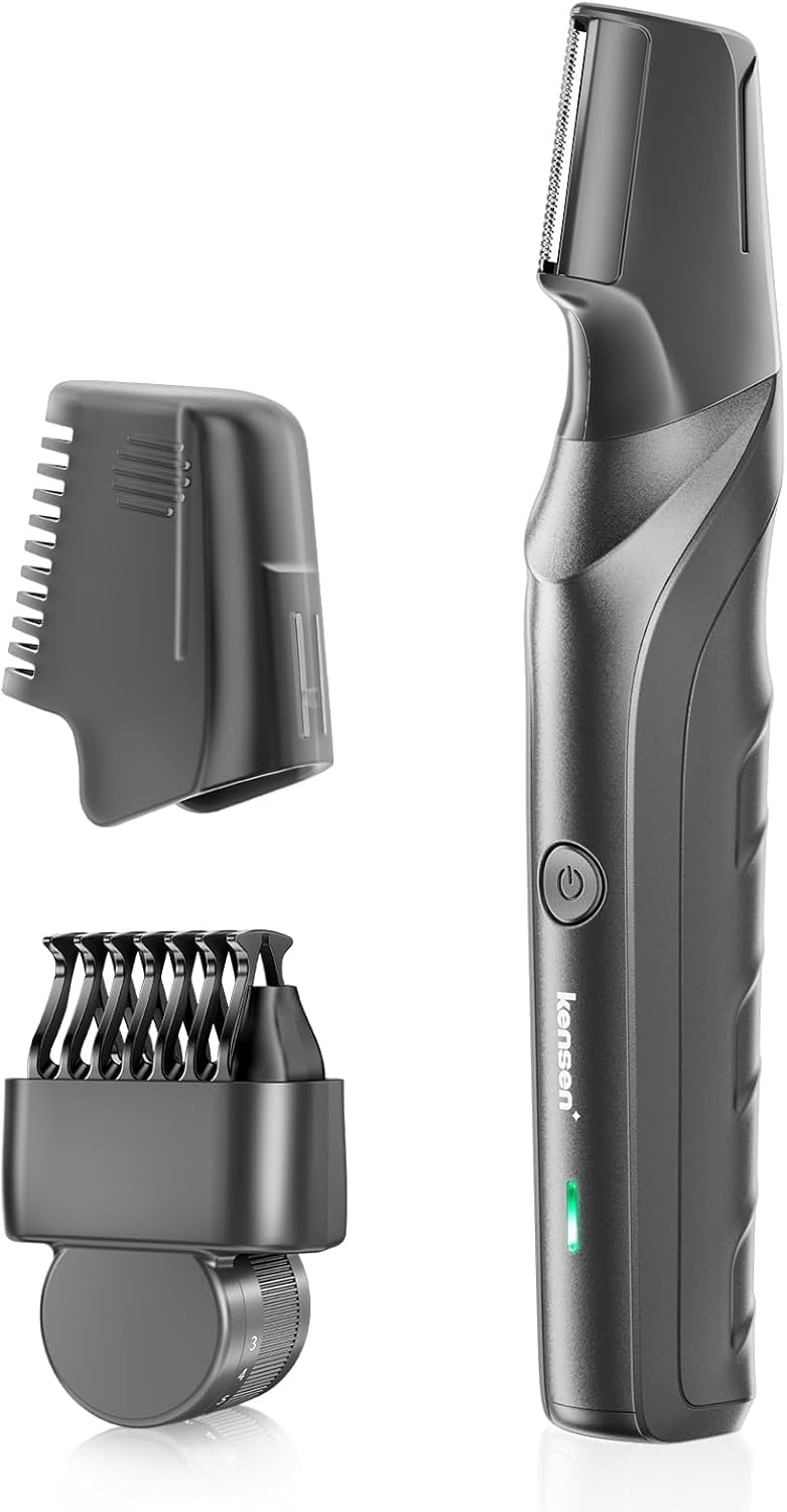 kensen Body Hair Trimmer for Men - Manscape Beard Trimmer for Men, V-Shaped Trimming Head with 2 Comb Attachments Mens Groin & Pubic Hair Trimmer IPX5 Waterproof Wet/Dry Mens Electric Razor