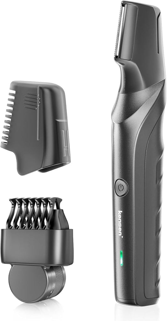 kensen Body Hair Trimmer for Men - Manscape Beard Trimmer for Men, V-Shaped Trimming Head with 2 Comb Attachments Mens Groin & Pubic Hair Trimmer IPX5 Waterproof Wet/Dry Mens Electric Razor