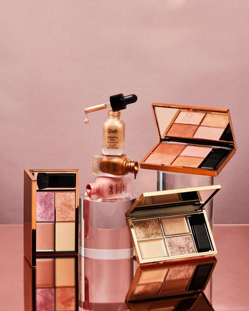 Sleek MakeUP Highlighting Palette, Four Dazzling Shades for a Supercharged Glow, Long Lasting and Lightweight, Intense Colour, Solstice