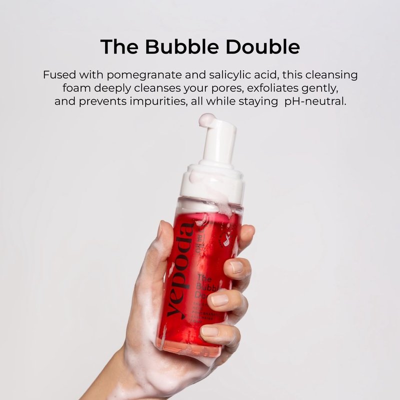 Yepoda Bubble Double Cleansing Foam - Gently Exfoliating Vegan Face Cleanser for All Skin Types | 4.22 FL. OZ. (120 ml)