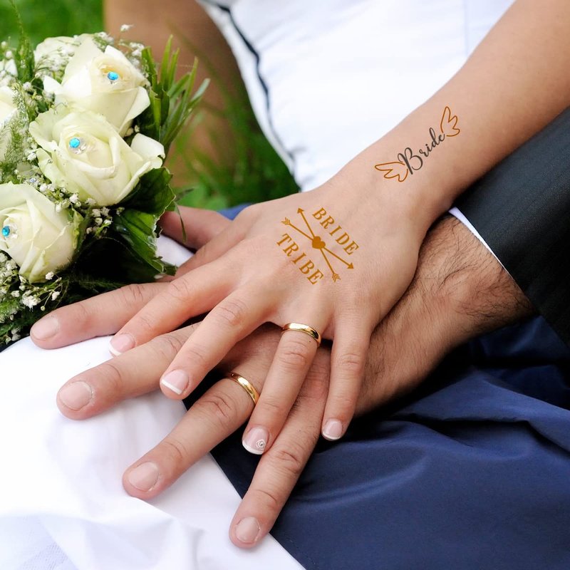 6 Sheets Gold Silver Temporary Tattoos for Women Men – Metallic Tattoo Stickers for Bachelorette Party, Bridal Shower, Wedding Celebrations, and Team Bride Events – Waterproof Fake Tattoos