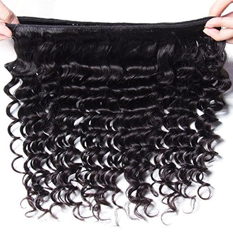 UNICE Deep Wave Human Hair Weave 1 Bundle 16 inch Unprocessed Brazilian Virgin Human Hair Sew in Extensions Natural Black Color Can be Dyed and Bleached