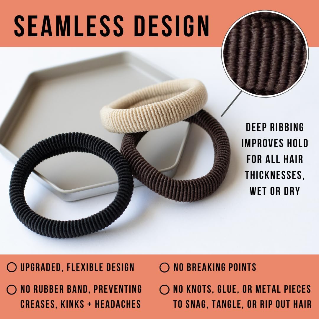 Namastay Hair Soft Elastic Hair Ties | No Damage Hair Ties for Thick Hair | Seamless, Non-Slip, Comfortable & Durable Elastic Hair Bands for Women's Hair | Unbreakable 12 Pc Black, Blonde & Brunette
