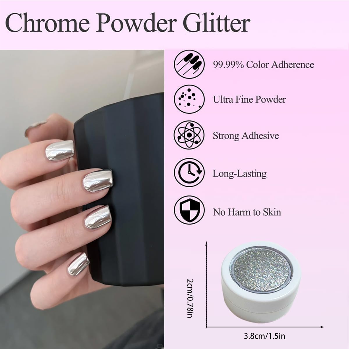 6 Chrome Nail Powder, Mirror Effect, Laser Chrome Pearl White, Glazed Donut Dust