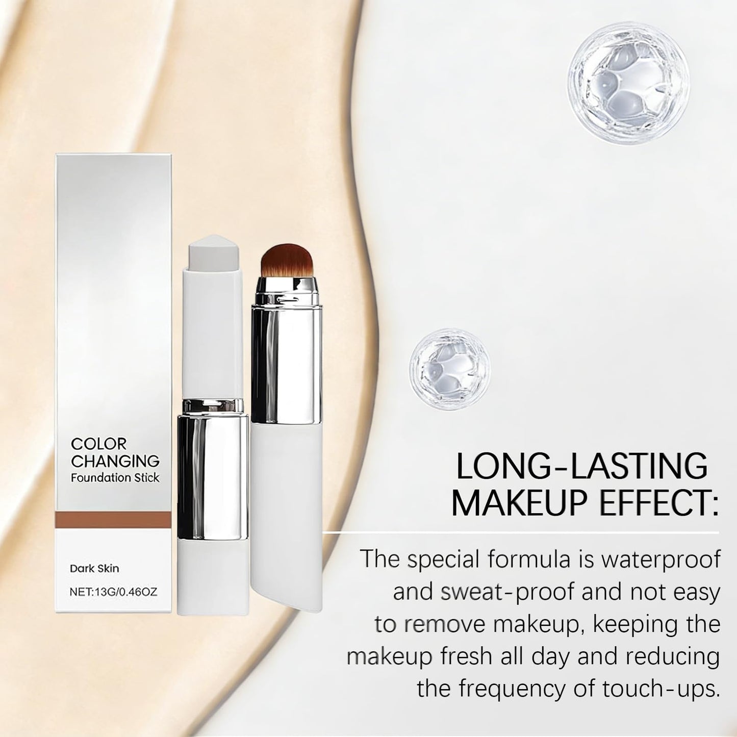 Color Changing Foundation Stick, Portable Travel Size Cover Cream Stick, Medium to Full Coverage Cream Stick Hydrating Makeup (Dark Skin)