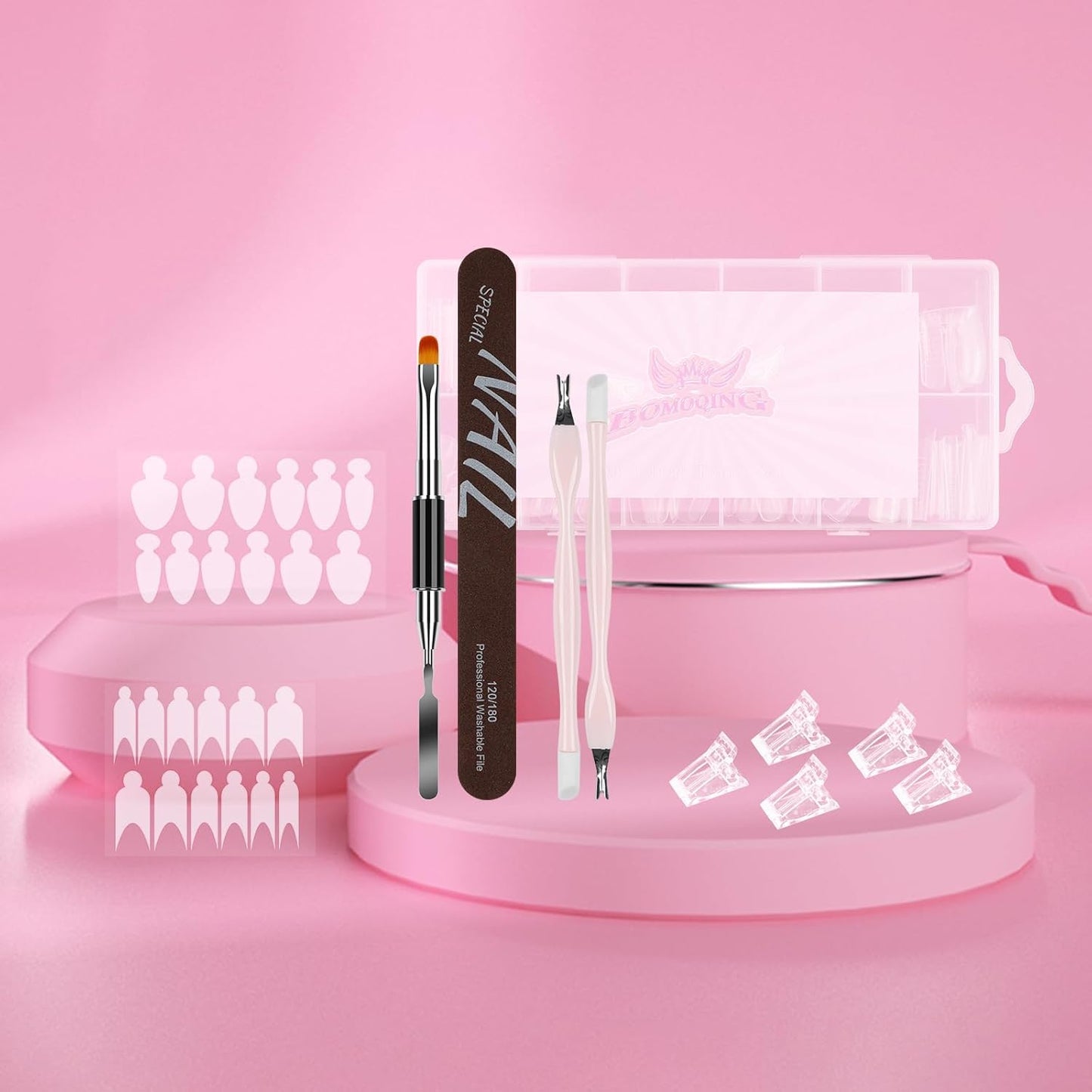 Nail Dual Forms for Poly Gel - 12 Styles & Sizes, 144Pcs Full Cover Nail Tips | Complete Extension Kit with Clips, Brush & Files