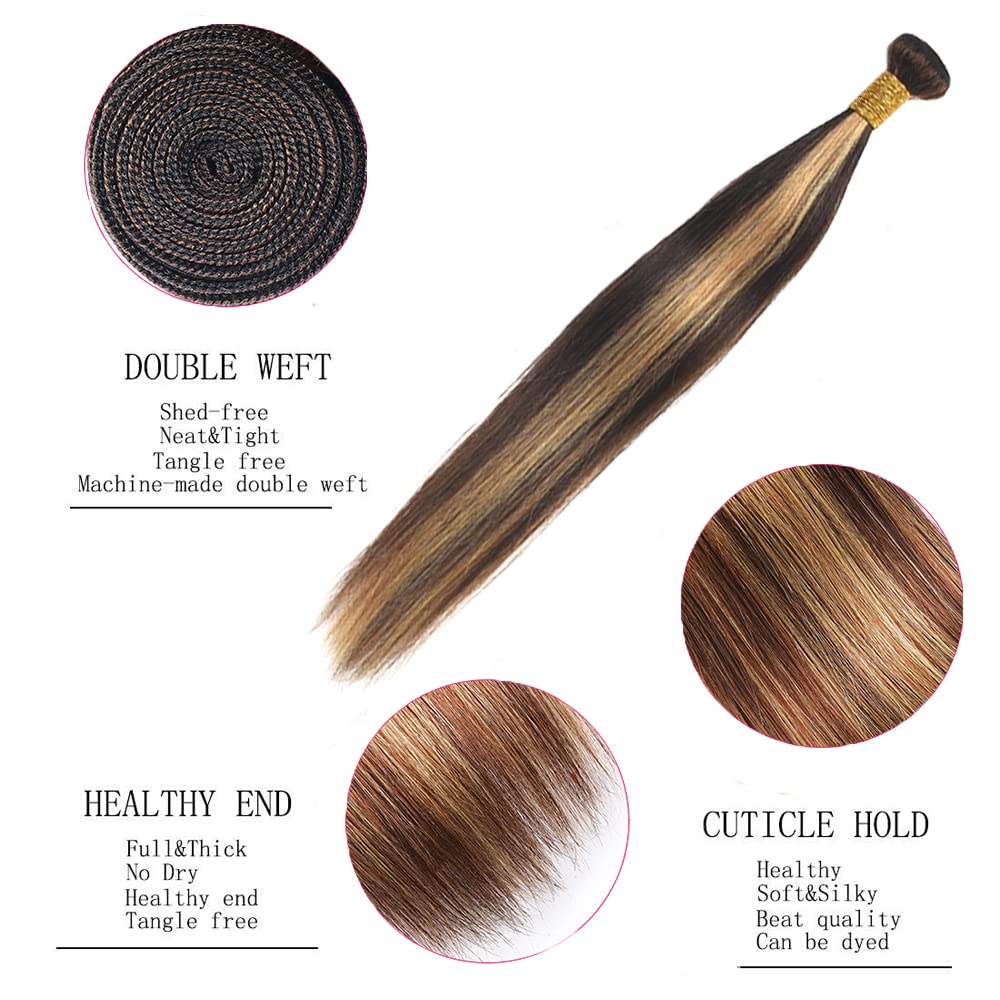 P4/27 Highlight Blonde Bundles Human Hair Straight Bundles 22 Inch Brown Straight Bundle Human Hair Extensions Unproceesed Virgin Hair 100 Gram Per Bundle 1 Bundle DGOYp427ST22
