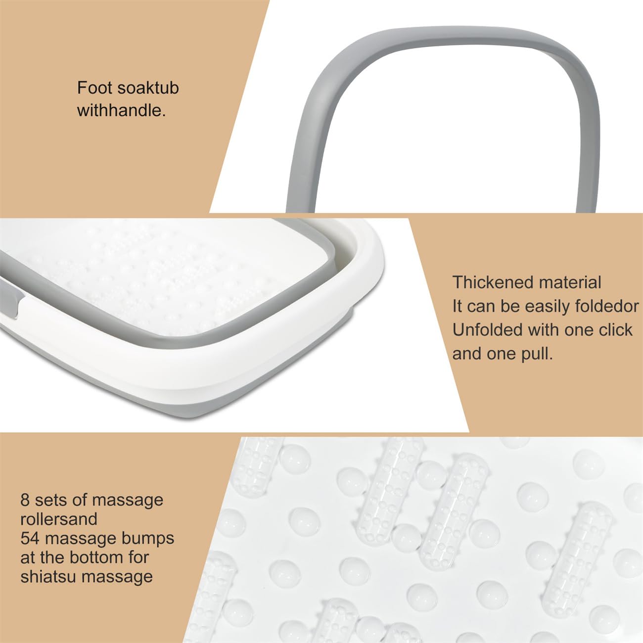 Foldable Foot Bath Basin, Collapsible Foot Soak Tub, Multifunction Plastic Basin with Handles,Foot Tub for Soaking Feet,Grey