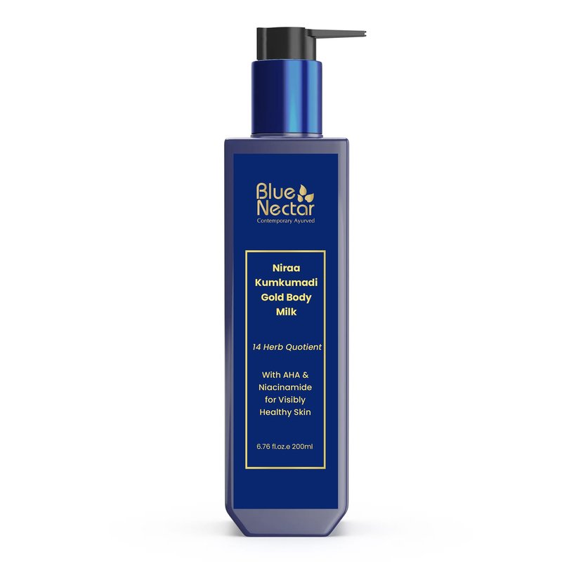 Blue Nectar Gold Body Milk for Women & Men | Body Lotion with Plant Based AHA & Niacinamide | Moisturizer for Body | All Skin Types (14 Herbs, 6.76 Fl Oz)