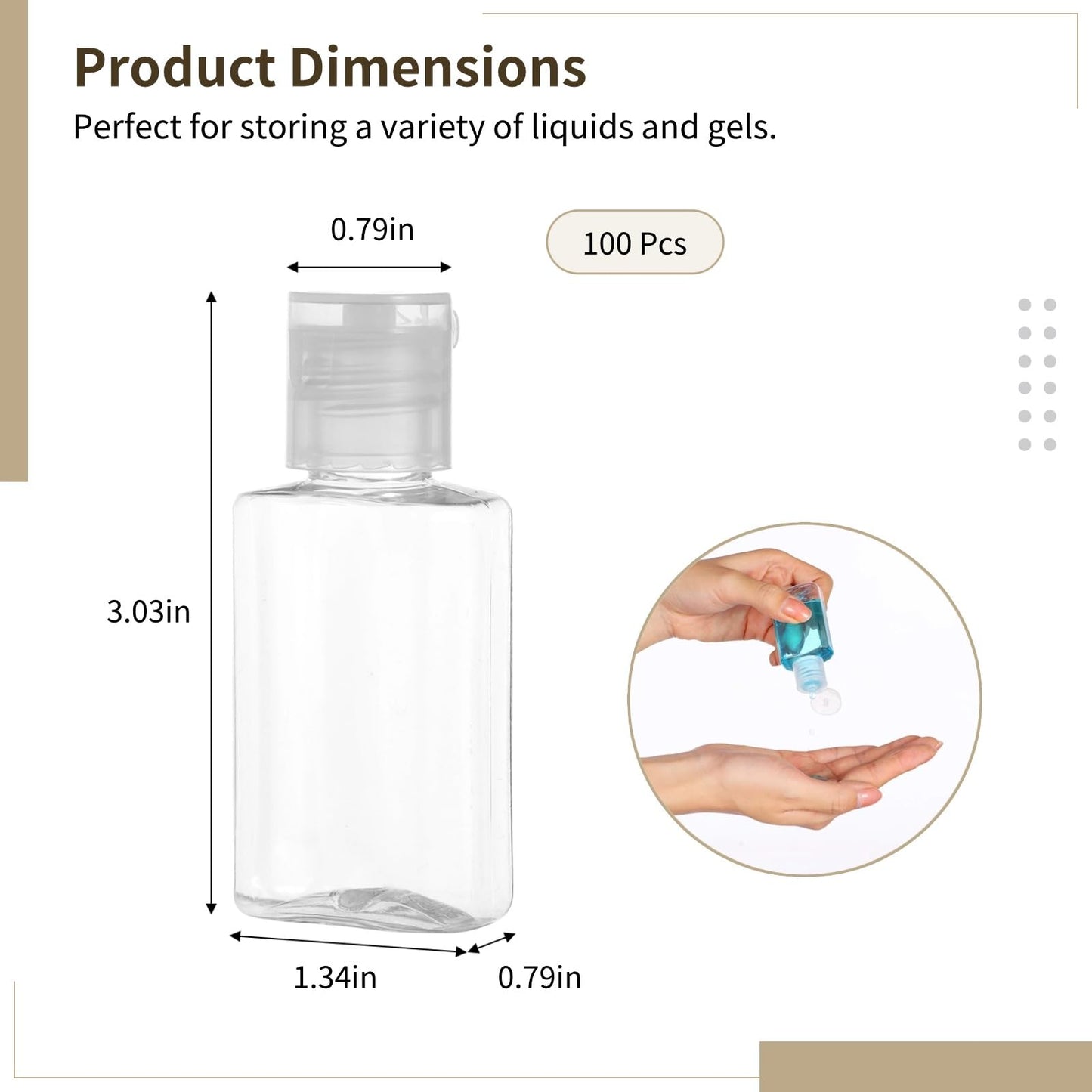 Lnrueg 100 Pcs 1 oz Travel Bottles - Hand Sanitizer Bottle Mini Clear Bottles with Flip Caps, Portable Empty Refillable Containers for Shower Gel, Face Creams, Body Lotions,Clear