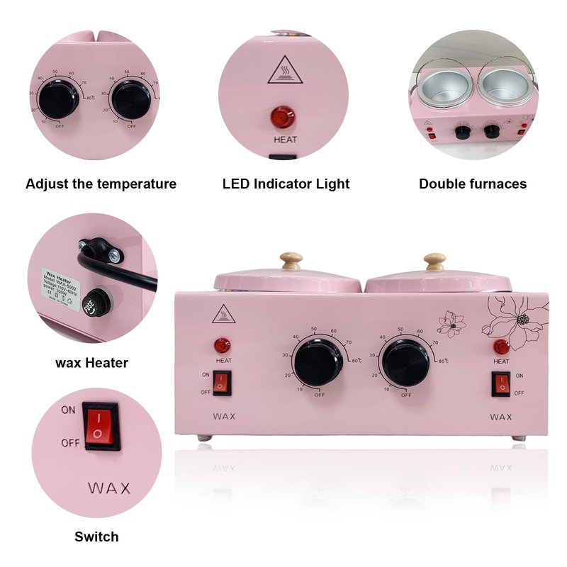 FHATSJ Portable Single Pot Wax Warmer for Painless Hair Removal, Fast Temperature Adjustable Wax Heater with Large Wax Pot for Facial Skin Body SPA Salon Equipment Beauty Salon (Pink-Single Pots)