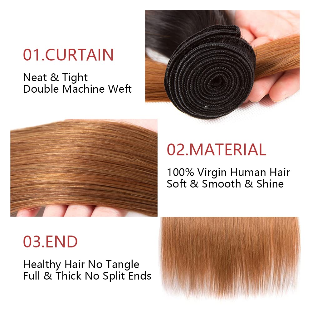 Capurchra 3CA 1B30 Straight Human Hair Bundle 20 Inch
