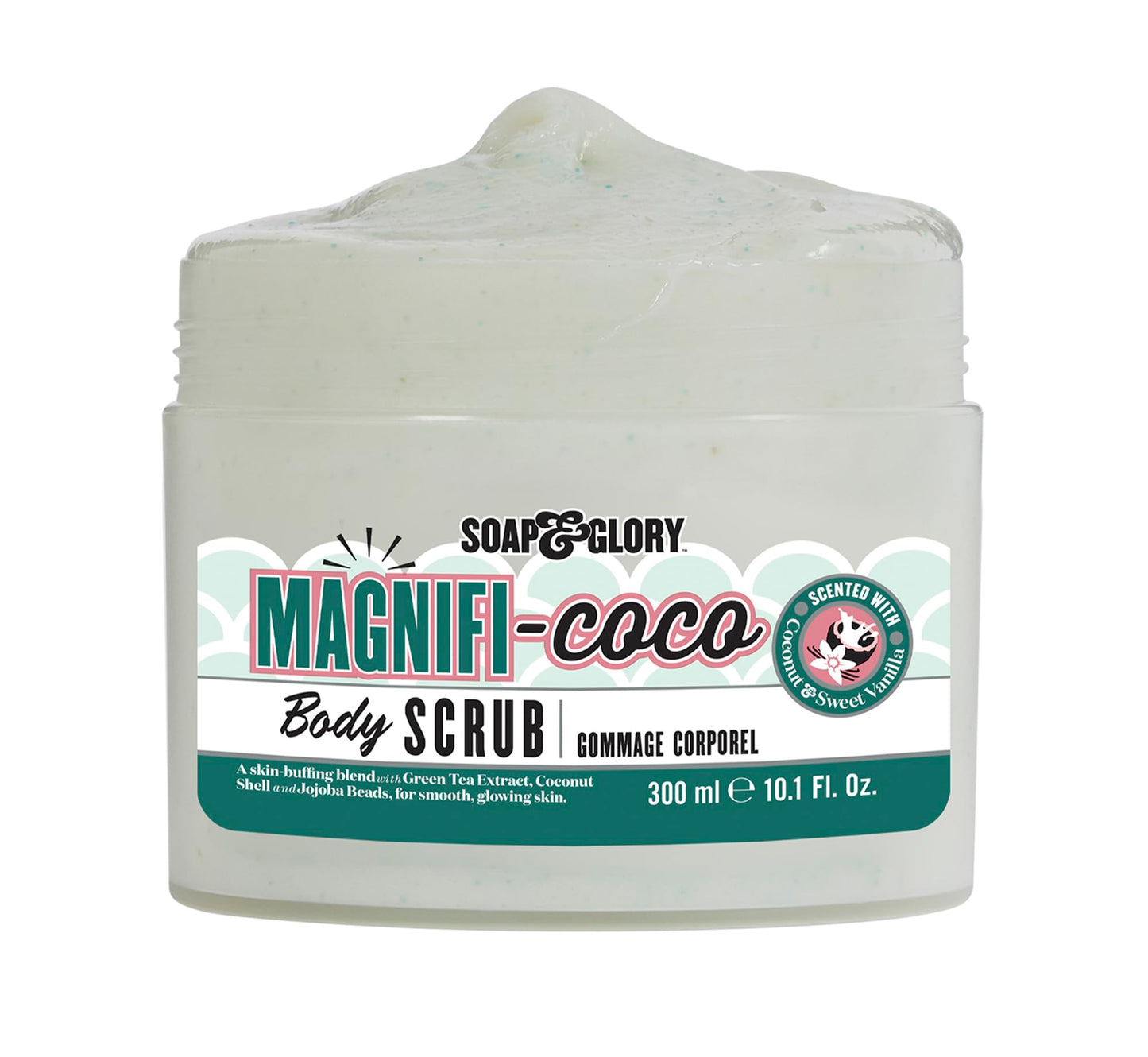 Soap & Glory Magnificoco Buff and Ready Coconut Body Scrub - Smoothing & Buffing Body Scrub - Coconut Scented Body Polish - Brightening with Green Tea Extract (300ml) (Pack of 2)