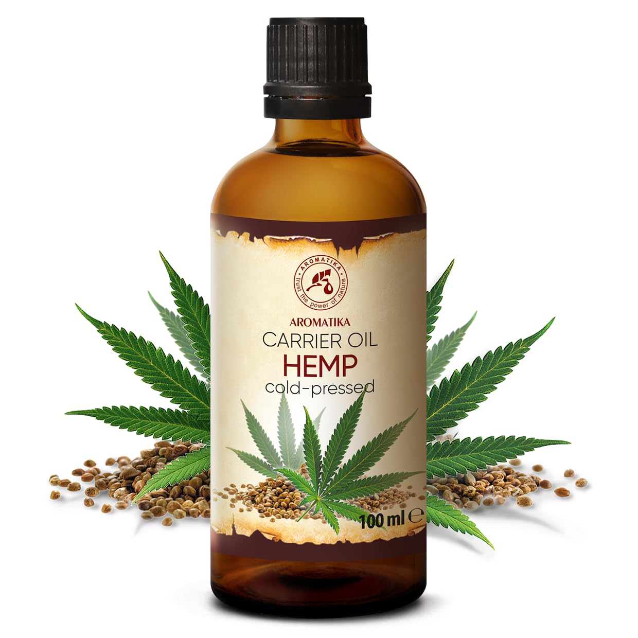AROMATIKA Hemp Oil 3.4 Fl Oz - Pure & Natural - Cold Pressed Hemp Seed Oil - Unrefined Carrier Oil for Essential Oils - for Skin - Nails - Lips - Hair - Face & Body Care
