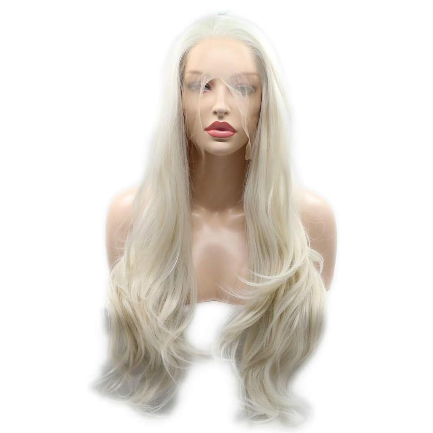 AFBeauty Platinum Blonde Wig Lace Front Real Hair Curly Wigs Long White Blonde Hair Wig Wavy Afro Wigs for Black Women Drag Queen Cosplay Daily Synthetic 26 Inch Lace Front