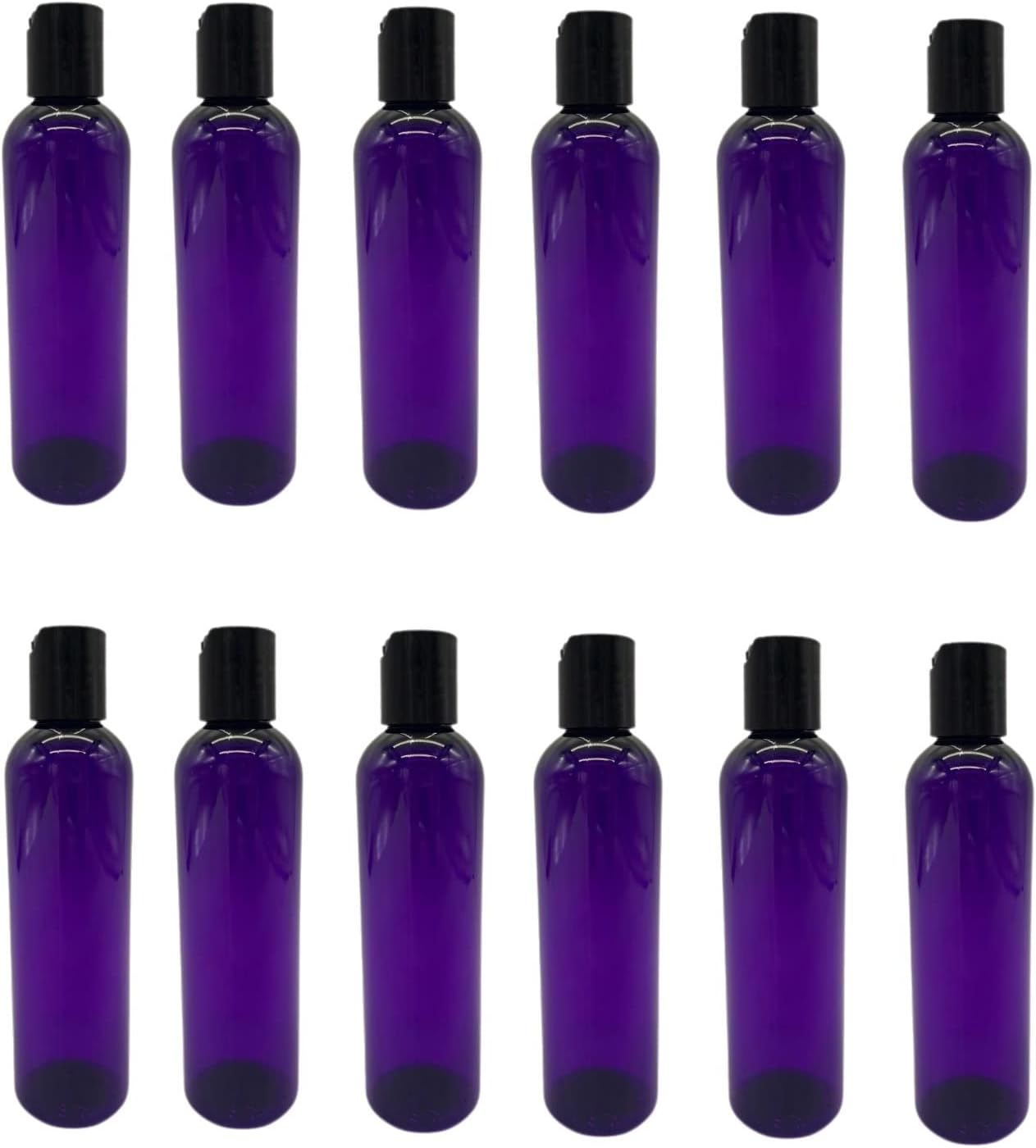 Purple Cosmo Bottles - 4 oz Refillable Containers with Black Disc Caps | 12 Pack for Essential Oils, Hair & Cleaning Products