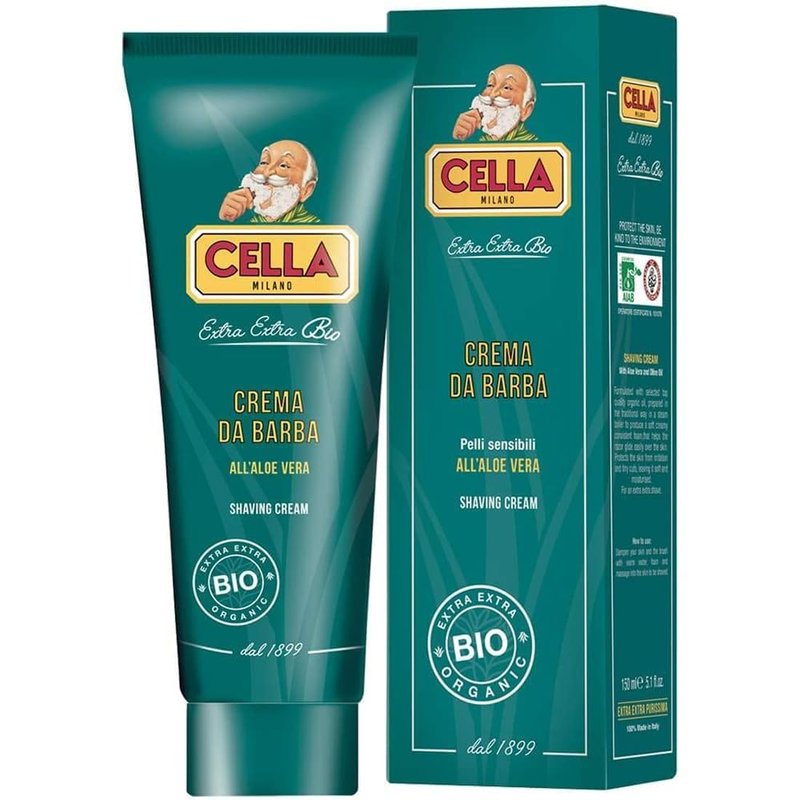 Cella Milano Organic Aloe Vera Shaving Cream – 150 ml – For Use With Shaving Brush – Rich Protective Lather, Made in Italy
