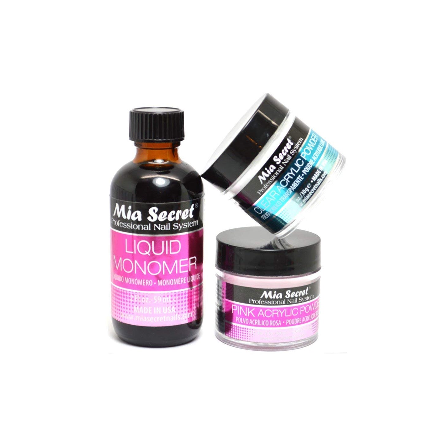 Mia Secret Liquid Monomer & Acrylic Powder Set - 2oz Monomer + 1oz Clear & Pink Powder
