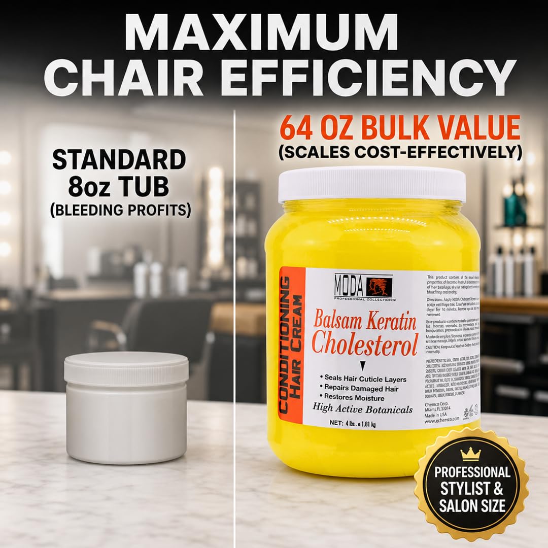 MODA Professional Balsam Keratin Cholesterol Cream for Salon-Grade Hair Restoration & Hospitality Amenity | 6 Actives. Max Repair. Bulk Value. | Intensive Hair Repair & Restored Vitality, 64 Oz Gallon