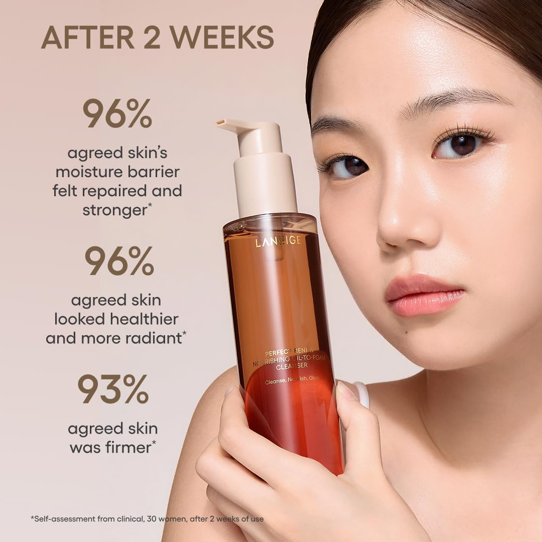 LANEIGE Perfect Renew Nourishing Oil-to-Foam Cleanser - 2-in-1 Anti-Aging Face Wash for Radiant Skin | Removes Makeup & Impurities